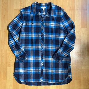 L.L. Bean NWOT Chamois Cloth Longline Blue Plaid Flannel Soft Comfortable Cozy